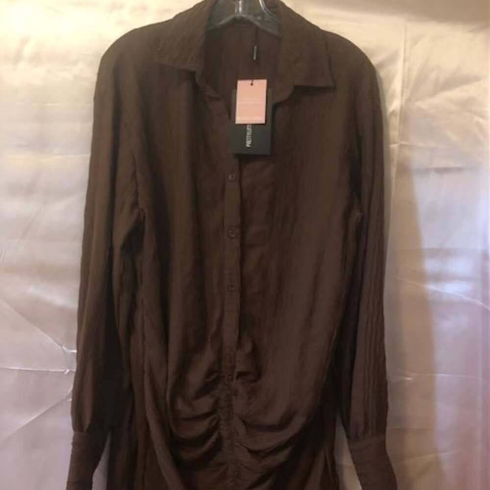 Pretty Little Thing Brown Tunic/Mini Dress US Size 4 Sheer NWT